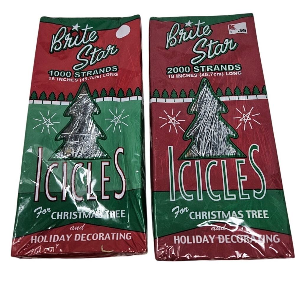 2 Vintage 90s Brite Star Silver Icicles Tinsel Christmas Tree 3000 Strands Total